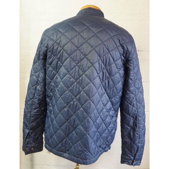 Barbour Harrington Quilted Jacket Mens L Navy Blue Full Zip Tartan Plaid - Picture 12 of 15